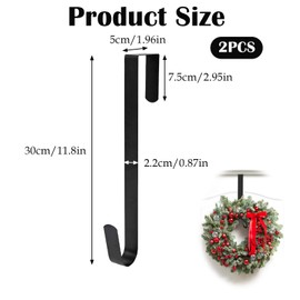 ZPLASK 2 Pcs Wreath Hanger for Front Door, Door Wreath Hanger, Christmas Wreath Hook, Black Wreath Hanger for Christmas Home Office Wall Wedding Wreath Display and Hang Clothes Scarves