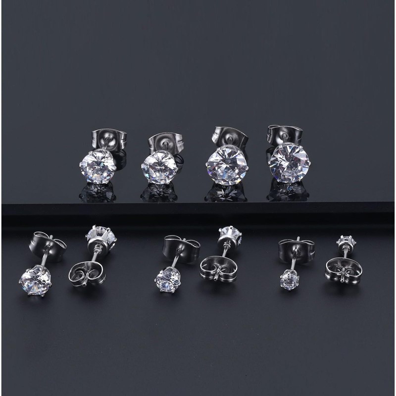 6Pcs Stud Earrings Set Hypoallergenic Cubic Zirconia Stud Flat Back