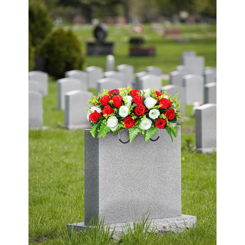 LaLamona Artificial Headstone Flower Saddle, Cemetery Flowers for Grave, Cemetery