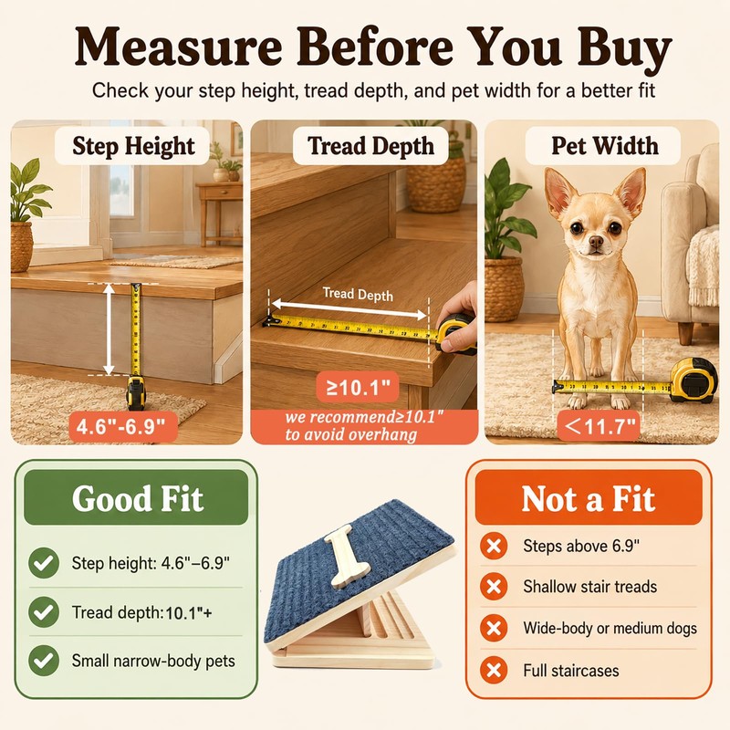 Dog Ramp for Stairs 2 Pack, 4-Level Adjustable Wooden Pet