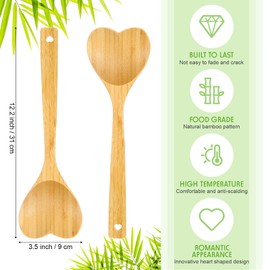 2 Pieces Bamboo Heart Shaped Wooden Spoon Set, 12.2 Inch Long Handle Wooden Kitchen Utensils Wooden Serving Mixing Spoon for Valentine's Day, Mother's Day, Housewarming, Birthday, Wedding Gifts