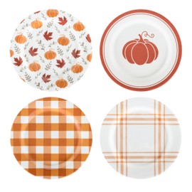 C.R. Gibson QAPS2-24068 Reusable Fall Plastic Plate Set for Thanksgiving, 9" Diameter, 4pcs