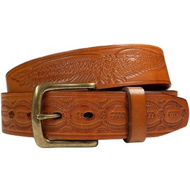 10221 Western Eagle Engraved Genuien Full Grain Cowhide Leather Casual Belt 1-1/2"(38mm) Wide (Tan, 32)