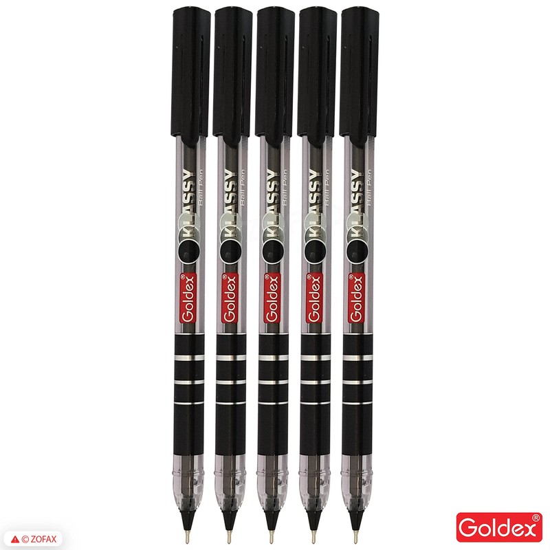 Goldex Klassy BLACK 5 x 0.7mm Fine Tip Ballpoint Pens