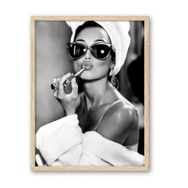 iHery Natural Oak Wood Audrey Hepburn Trendy Framed Wall Art, 12x16 in Vintage Canvas Bedroom Wall Decor, Beige Logs Retro Bathroom Art, Better Late Than Ugly, Set of 1 Apartment Girly Dorm Room