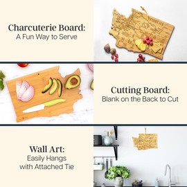 Totally Bamboo Destination Washington State Shaped Cutting Board, Charcuterie and Cheese Serving Board – Washington Gift for Home Décor or Everyday Kitchen Use