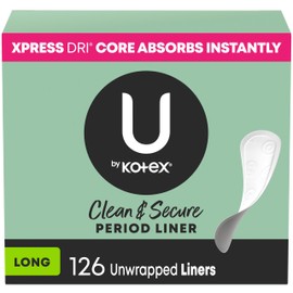 U by Kotex Panty Liners, Clean & Secure, Light Absorbency, Long Length, 126 Count (Packaging May Vary)