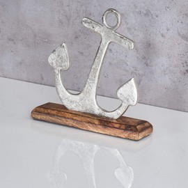 levandeo Anchor Sculpture 18 x 22 cm Silver Mango Wood Table Decoration Gift Stand Maritime Decoration Coast Decoration