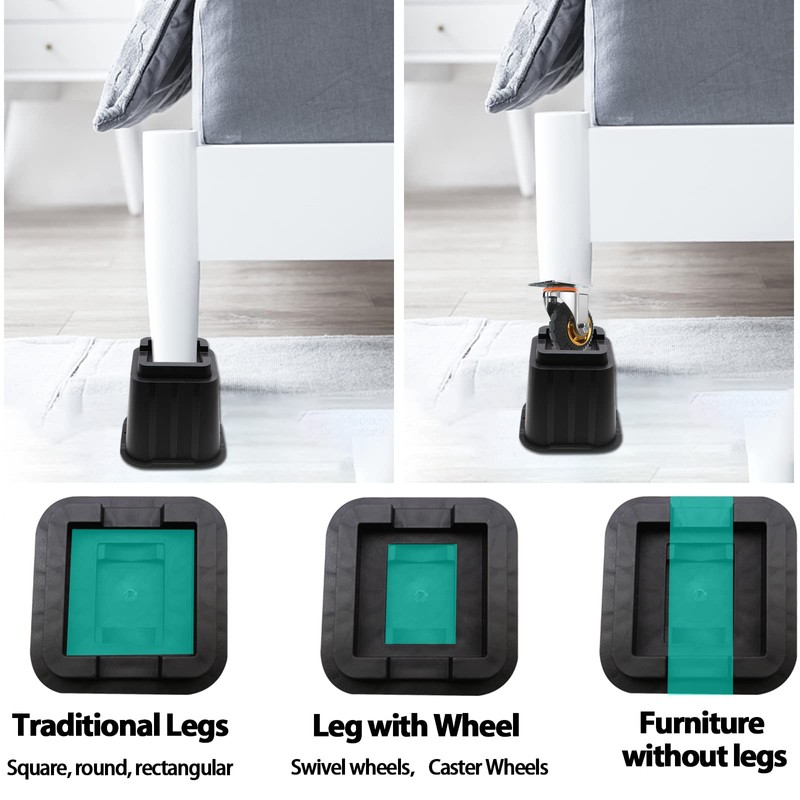 MYMULIKE Bed Risers 5 inch, Heavy Duty Bed Lifts Risers