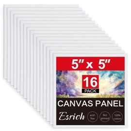ESRICH Canvas Boards for Painting, 16 Pack Canvases for Painting 5x5 100% Cotton Small Paint Canvas Primed Acid Free Mini Blank Canvas Panels for Oil Paint,Watercolor,Acrylic Paint,Gouache&Tempera.