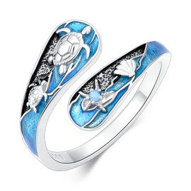 Cargari Turtle Rings for Women 925 Sterling Silver Turtle Ocean Adjustable Thumb Ring Ocean Jewelry