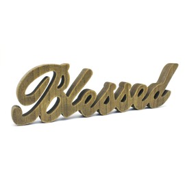 CVHOMEDECO. Blessed Sign Free Standing Wooden Words Sign for Gift and Table/Shelf/Home Wall/Office Decoration, Natural, 15 x 4-1/4 x 1 Inch