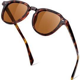 KANASTAL Brown Sunglasses Womens Mens Polarised Ladies Round Vintage Female Tortoiseshell Small Face Retro Summer UV400 Protection Driving - Leopard Frame Brown Lens