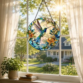 Hummingbird Sun Catcher, Stained Glass Window Hanging for Home Decor, Hummingbird Gift for Bird Lovers and Women Mom