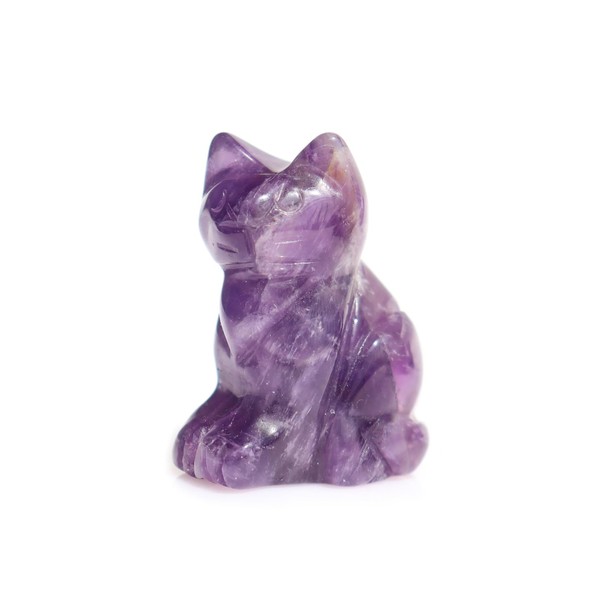 Wemeki Gemstone Cat Figurine 1PC, Amethyst Cat Carvings, Crystal Sitting Cat Animal Figurine Lucky Kitties Cat Collectible, Crystal Animal Stone Healing for Home Decoration(1.5 Inches)