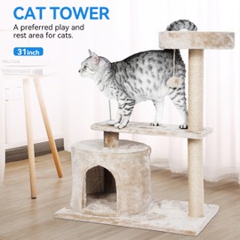 Catcus Cat Tree Tower, 31 inch Cat Tree with Scratching Posts, Cat Tree for Indoor Cats, Small Cat Tower, Cat Playhouse Cat Condos for Adult Cats, Green & Orange (31"+Tower)