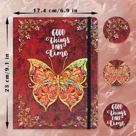 Ruled Journal Notebook, B5 3D Butterfly Embossed Hardcover Writing Journal with Elastic Closure Band, 192 Pages Lined Paper for School, Office, Home, 9 x 6.9 Inch (Red)
