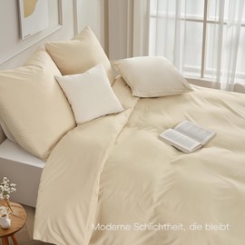 WohlNest Bed Linen 155 x 220 cm, Beige, Microfibre Bed Linen Sets, 1 Duvet Cover 155 x 220 cm + 1 Pillowcase 80 x 80 cm, Bed Linen Plus Size 155 x 220 cm, Soft with Zip