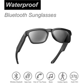 OhO sunshine Gafas de Seguridad, Gafas Bluetooth sobre la Oreja con micrófono Integrado para Escuchar música y Llamadas telefónicas, tecnología UV400 con Bloqueo de luz Azul (Black - Black Lens)