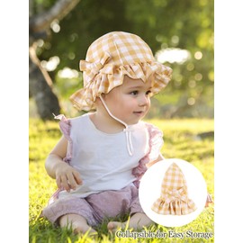Happy Cherry - Cotton Sun Hat for Baby Girls Summer Hat Checked Sun Protection Kids Hat Summer Toddler Fishing Hat Breathable for Beach Holiday Outdoor - 0-2 Years, yellow, 12 - 24 months