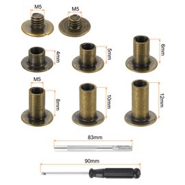 HARFINGTON 90 Sets Chicago Screws Leather Rivets, M5 3/16-Inch Belt Binding Metal Screws for Leathercraft, Bag, Shoes, Purse, Bookbinding, Brown, M5x4/5/6/8/10/12mm