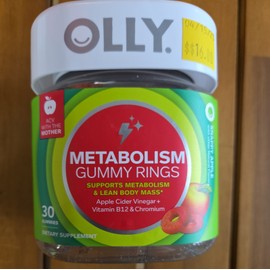 OLLY Metabolism Gummy Rings,Apple Cider Vinegar,Apple Flavor w/ Other Natural Flavors