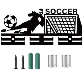 CREATCABIN Football medal holder, hanging medals, wall mount, acrylic frame, hook hanging awards, sports medal stand, organiser for more than 40 medals, player badge, 29 x 13 cm