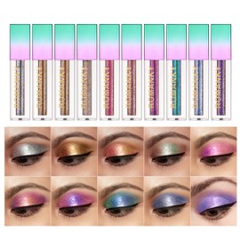 EnMart 10 Colours Liquid Glitter, Eyeshadow Makeup Set, Metallic Matt Shimmer Nude Smoky Eye Makeup Looks Waterproof and Durable Quick Drying Eyeshadow Cosmetic Kit for Woman Girl