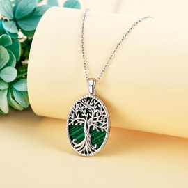 ONEFINITY Tree of Life Necklace 925 Sterling Silver Malachite Stone Tree of Life Pendant Family Tree Jewellery Gifts for Women, Sterling Silver, Malachite