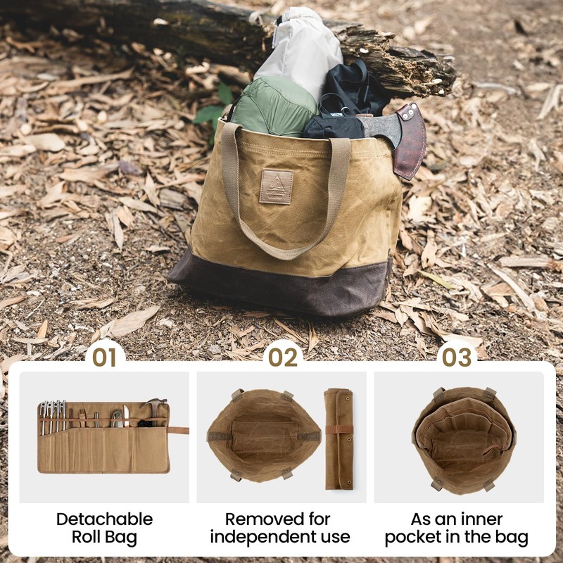 OneTigris Waxed Canvas Tool Tote Bag with Removable Tool Roll
