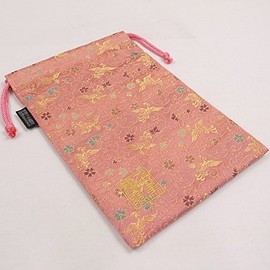 Thousands Thread 繍院 西陣織 Field Of Drawstring bag (Lined) Gold 鳳凰/Thin Red Large Size