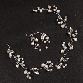 Brihasory Accesorios para el cabello de boda con perlas para novias, elegantes tocados de novia con diamantes de imitación para mujeres o niñas, fiesta de los años 90, decoración de pelo rizado, regalos de dama de honor (plata)