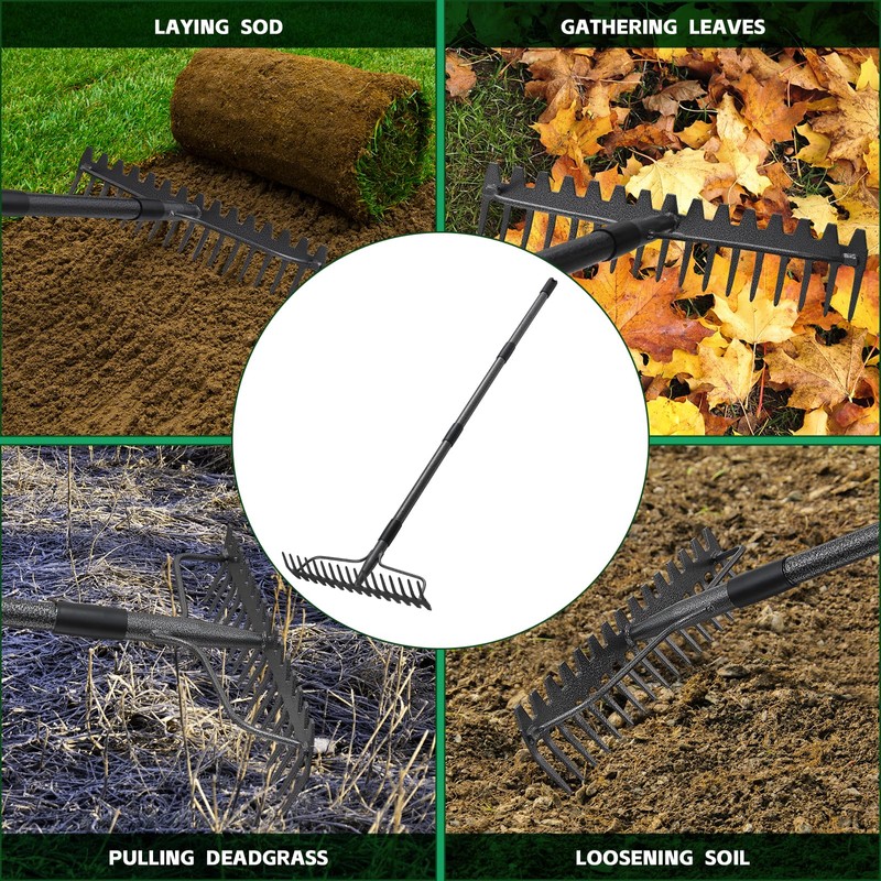 77'' Bow Rake ，17 Tines Metal Head Rakes with Stainless