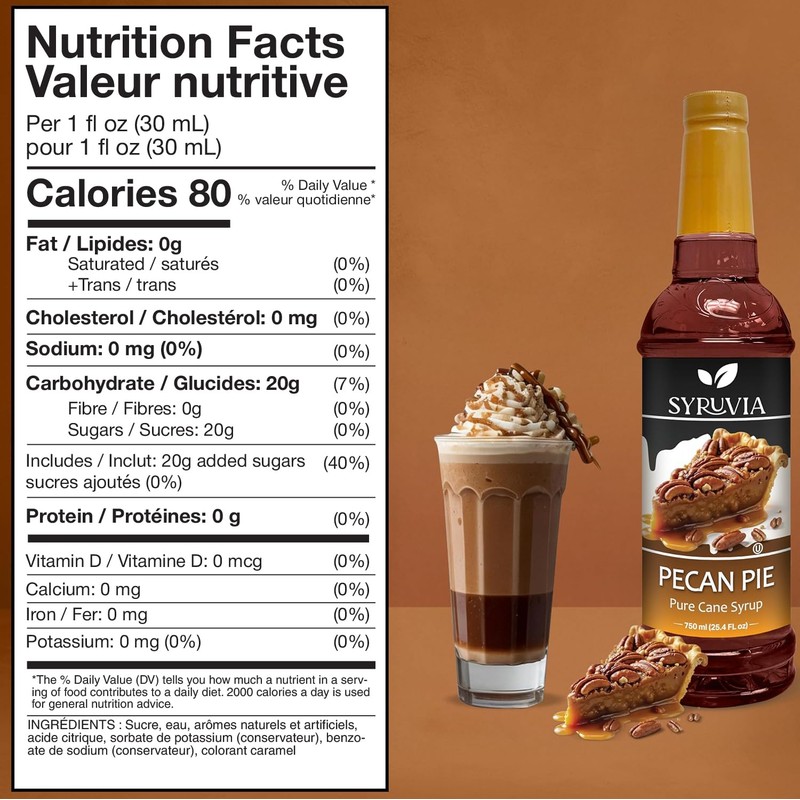 Syruvia Coffee Syrup, Pecan Pie Flavored Syrup for Drinks, Lattes,