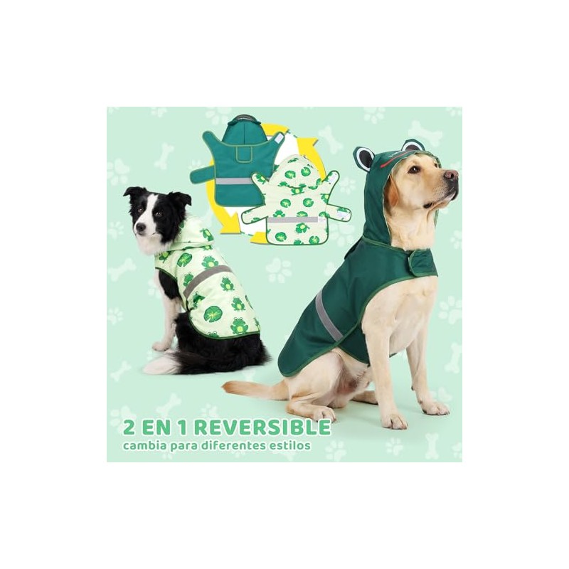 wishkit Impermeable para Perro Reversible, Poncho de Lluvia con Tiras