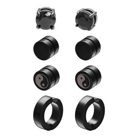 Asienice 4 Pairs Magnetic Black Studs Earrings For Men Hypoallergenic Stainless Steel Non Perforated False Earrings Set
