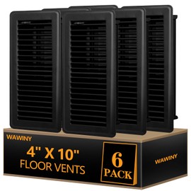 WAWINY Floor Register 4x10,6 Pack Heavy Duty Steel Vent Covers for Home Floor,Walkable Rust-Resistant Air Vent Covers with Adjustable Airflow, Easy Installation Wall or Sidewall(Black)