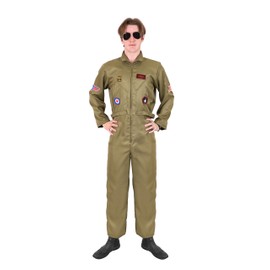 Mens U.S Army Jumpsuit Costume. 80s Movie Icon Green Jumpsuit With Flight Wings Badge. 80s Fancy Dress For Men. Size: Large