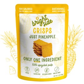 Bright Side Crisps - Just Pineapple - One Ingredient: 100% Upcycled Pineapple Pulp, High Fiber, No Sugar Added, Vegan, Gluten-Free, 100 Calories, Healthy All-Natural Chip and Cracker Alternative, Guilt-Free Snacking (4-Pack, 1 oz Pouch JP)