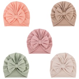 DRESHOW Pack of 5 Baby Turban Hats Turban Bun Knot Baby Infant Beanie Baby Girl Soft Cute Toddler Hat, 5 pack bow set40-24