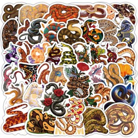 Snake Stickers, 60pcs Cute Funny Reptile Animal Snake Stickers Pack Reusable Vinyl Waterproof Cartoon Graffiti Water Bottle Stickers for Kids Teens Boys Girls Adults Scrapbook Laptop Journal Decals