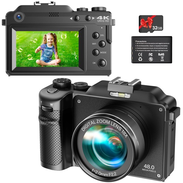 Vmotal Digital Camera 4K, 48MP Photo 4K Video Recorder, Dual