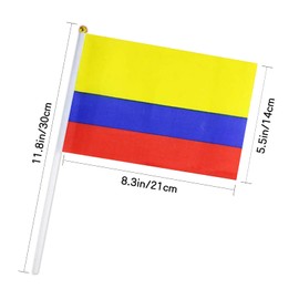 12 Pack Small Colombia Flags on Stick, 5x8'' Handheld Colombian Flag, 12'' Plastic Staff, Double-Sided Printed Polyester, Waterproof Fade-Resistant for Independence Day, Parades, Patriotic Events
