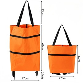 Foldable Shopping Trolley on Wheels, 25kg Heavy-Duty Waterproof Oxford Fabric Collapsible Bag with Silent Wheels, Convertible Hand Carry (Orange)