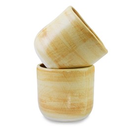 roro Handmade Ceramic Sipper Cups - Set of 2, 3.5 Inches, Kaolin Clay, Unfinished Underside, Natural Clay Color