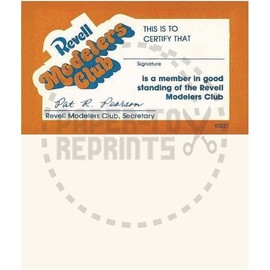 REVELL MODELERS CLUB MEMBERSHIP CARD - VINTAGE REPRINT