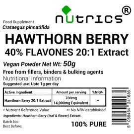 Nutrics® 50g Hawthorn Berry 20:1 Extract Powder - 40% FLAVONES - 100% Pure - Free from fillers, Binders & Bulking Agents (50g)