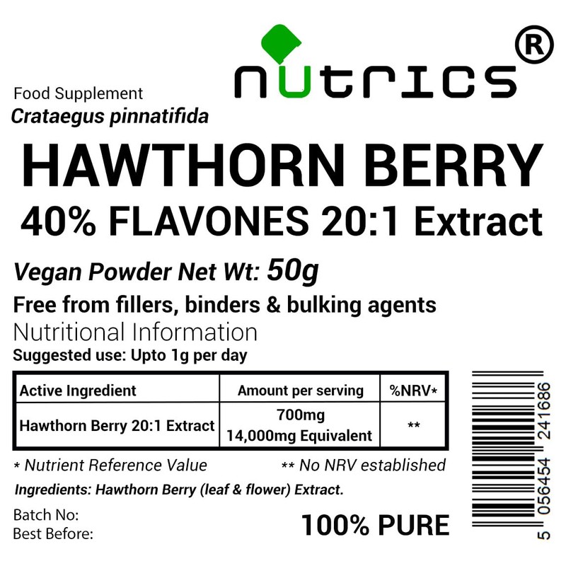 Nutrics® 50g Hawthorn Berry 20:1 Extract Powder - 40% FLAVONES