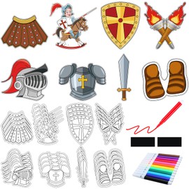 Hollowfly 32 Set Armor of God Crafts Color Your Own Armor of God Magnet for Kids DIY Religious Coloring Magnet Ornaments for VBS Sunday School Home Classroom Activities Art Party Favors