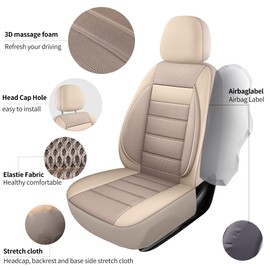 HChengkikz Leather 3D Foam Back Support Car Seat Covers Full Set Air Mesh Automotive Seat Covers, All Season Car Seat Cover Fit Automotive,SUV,Sedan,Van, Airbag Compatible Elegance (Beige)